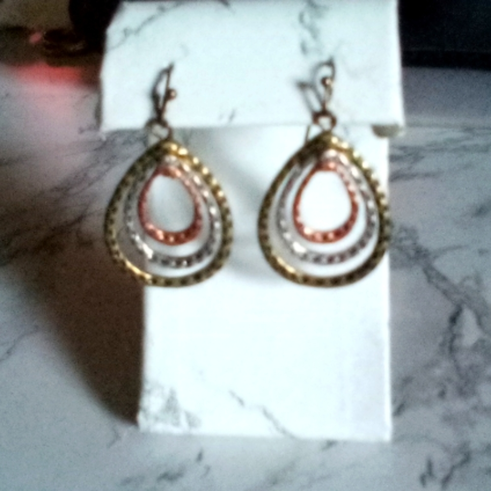 Trendy Mixed Metal Silver, Brass, & Copper Hammered Tear Drop Layered  Earrings